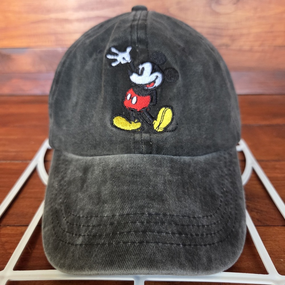 Mickey Mouse Hat Cap Adult Snapback Black Embroidered Logo Walt‎ Disney